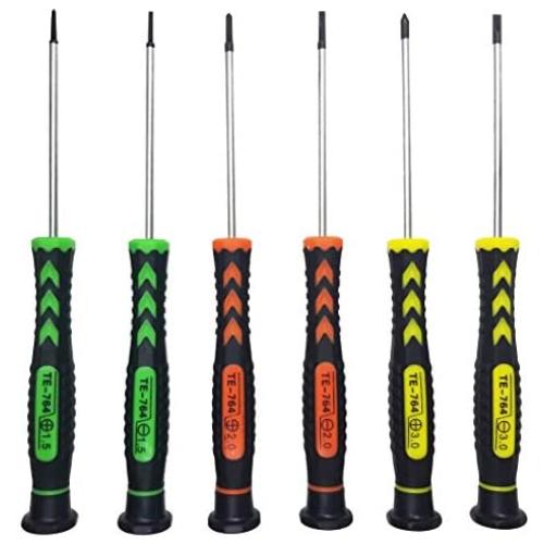 Screwdriver SET OF 6 - Magnetic Flathead and Phillips With NON-SKID Handle in Different SIZES / COLORS - Professional Repair Tool Kit For Electronics/ iPhone/ PC/ Jewelry/ Watch/ Eyeglass