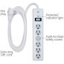 GE 15 ft Extension Cord, White, 51962 & 6 Outlet Surge Protector, 10 Ft Extension Cord, Power Strip, 800 Joules, Flat Plug, Twist-to-Close Safety Covers, White, 14092