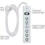 GE 6 Outlet Surge Protector, 10 Ft Extension Cord, Power Strip, 800 Joules, Flat Plug, Twist-to-Close Safety Covers, White, 14092