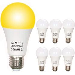 LeMeng Yellow Bug Light Bulbs 9W, A19 LED Sleep Aid Bulb Amber Night Lights 2000K, 75watts Halogen Equivalent, E26 Medium Base Porch Light 120V, Not Dimmable for Hallway Holiday Party(6 Pack)