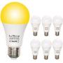 LeMeng Yellow Bug Light Bulbs 9W, A19 LED Sleep Aid Bulb Amber Night Lights 2000K, 75watts Halogen Equivalent, E26 Medium Base Porch Light 120V, Not Dimmable for Hallway Holiday Party(6 Pack)