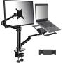 viozon Monitor and Laptop or Tablet Mount, 3-in-1 Adjustable Dual Arm Desk Stands Monitor Arm for 17-32 Computer Screens, Tablet Arm for 4-13 Tablet&Phone Extra Tray Fits 12-17 Laptop (OL-3T-BR)
