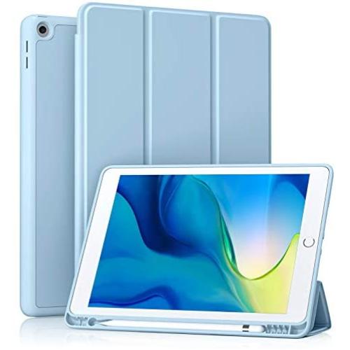 Akkerds Case Compatible with iPad 10.2 2020 iPad 8th Gen/2019 iPad 7th Gen with Pencil Holder, Protective Case with Soft TPU Back, Auto Sleep/Wake Cover Compatible for iPad 8th/7th Gen, Sky Blue