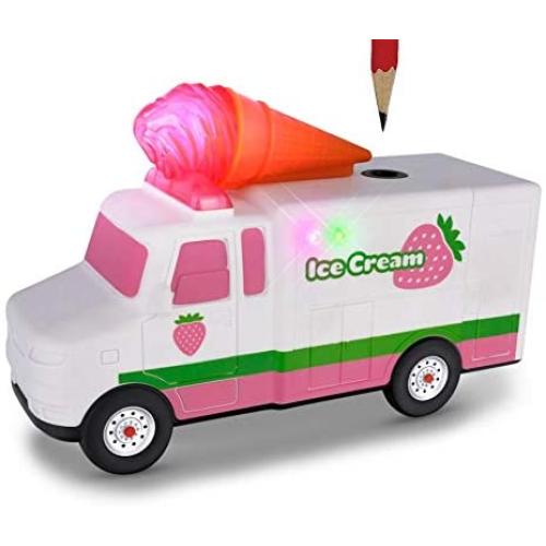 Amazeko Electric Pencil Sharpener with Strawberry Ice Cream Lights & Music for Kids. Includes Carbon Steel, Electronic Sharpener, Batteries, Pencil. Perfect for Back to School, Birthday, Holidays