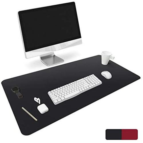 HOMECAS Desk Pad,Office Desk Mat Blotter,31.5'' x 15.7'' Upgraded PU Leather Desk Protector Cover Large Mouse Pad, Waterproof Writing Mat for Office/Home/Computer,Dual Use (Black & Red)