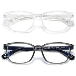 AHXLL Kids Blue Light Blocking Glasses 2 Pack, Anti Eyestrain & UV Protection, Computer Gaming TV Phone Glasses for Boys Girls Age 3-9 (Clear+ Transparent Black)
