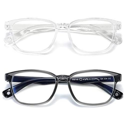 AHXLL Kids Blue Light Blocking Glasses 2 Pack, Anti Eyestrain & UV Protection, Computer Gaming TV Phone Glasses for Boys Girls Age 3-9 (Clear+ Transparent Black)