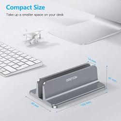 Vertical Laptop Stand [Adjustable Size], OMOTON Desktop Aluminum MacBook Stand with Adjustable Dock Size, Fits All MacBook, Surface, Chromebook and Gaming Laptops (Up to 17.3 inch), Gray