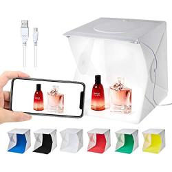 Pasutewel 8.7 x 9.1 Inches Mini Photo Studio Light Box, Portable Folding Photography Light Tent Kit with 40 Pcs LED Light + 6 Kinds Color Backgrounds for Small Size Products(not Adjustable Brightness)