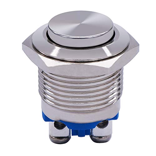 Twidec / 16mm Waterproof Stainless Steel Metal Shell Momentary Raised Top Push Button Switch 3A/12~250V SPST 1NO Start Button for car Modification Switch（Quality Assurance for 1 Years） M-16-T-G