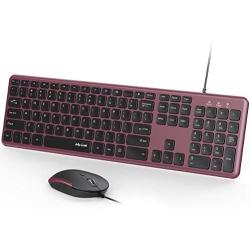 Wired Keyboard and Mouse, Jelly Comb Ultra Thin Full Size USB Wire Corded Keyboard Mouse Combo Set with Number Pad for Computer, Laptop, PC, Desktop, Notebook, Windows 7, 8, 10 (Wine Red)