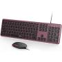 Wired Keyboard and Mouse, Jelly Comb Ultra Thin Full Size USB Wire Corded Keyboard Mouse Combo Set with Number Pad for Computer, Laptop, PC, Desktop, Notebook, Windows 7, 8, 10 (Wine Red)