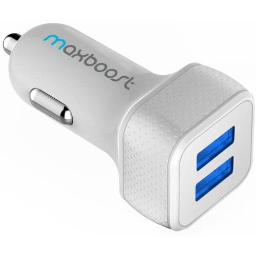 Maxboost Car Charger with SmartUSB Port 4.8A/24W [White/Grey] Charger Adapter for iPhone 12 11 Pro Max/XS Max/XR/XS/X/8/7/Plus, S20 Ultra/S10/S10+/S10e/Note,LG,iPad Pro/Air 2/Mini,Huawei, Moto,Pixel
