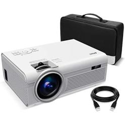 Living Enrichment Mini Projector, Built-in Dual Speaker and Full HD 1080p Movie Video Projector, 50000 Hours Life LED, Compatible with TV Stick, Video Games, HDMI, USB, TF, VGA, AUX, AV