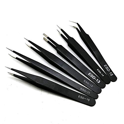 Precision Tweezers Set, 6 PCS Anti-Static Stainless Steel Tweezers Kit, Non-magnetic and Multi-standard Stainless Steel Tweezers for Lab, Electronics, Jewelry and Detailed Work