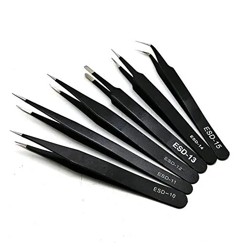 Precision Tweezers Set, 6 PCS Anti-Static Stainless Steel Tweezers Kit, Non-magnetic and Multi-standard Stainless Steel Tweezers for Lab, Electronics, Jewelry and Detailed Work
