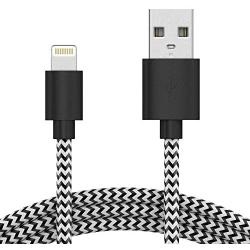 TalkWorks iPhone Charger Lightning Cable 6ft Long Braided Heavy Duty Cord MFI Certified for Apple iPhone 12, 12 Pro/Max, 12 Mini, 11, 11 Pro/Max, XR, XS/Max, X, 8, 7, 6, SE, iPad - Black/White
