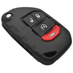 Qty(2) Alegender Black 4 Buttons Flip Key Cover Case Fob Holder Bag Keyless Protector Fit for Jeep 2018 2019 Wrangler JL JLU Rubicon 2020 Jeep Gladiator JT 68292944AA Remote Control