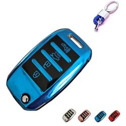 BINOWEN for Kia Key Fob Case Cover, TPU Key Fob Shell Protector Shell Keyless Remote Control Smart Key Holder with Keychain Fit for Kia Rio Optima Soul Sportage Sorento Carens Key Case (Blue)