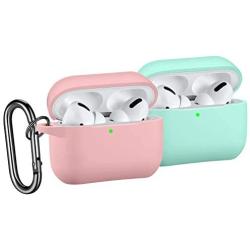 [2 Pack] SNBLK Designed for Airpods Pro Case Cover Silicone Protective Charging Case Skin with Keychain Compatible for Apple Airpods Pro 2019, (Front LED Visible) Pink/Mint Green