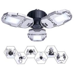 Aqonsie LED Garage Lights Bulb 6000LM Deformable Light 60W E26/E27 Ceiling lamp with 3 Adjustable Panels for Garage Workshop Warehouse Factory Supermarket Basement (Silver)