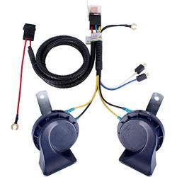 FARBIN Horn 12V Car Horns Loud Dual-Tone Waterproof Auto Horn Electric Snail Horn Kit Universal for Any 12V Vehicles (Blue horn with wire harness, 12v)