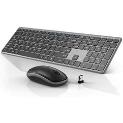 Wireless Keyboard and Mouse Combo, WisFox 2.4G Full-Size Slim Thin Wireless Keyboard Mouse for Windows, Computer, Desktop, PC, Laptop Mac (Silver Gray)