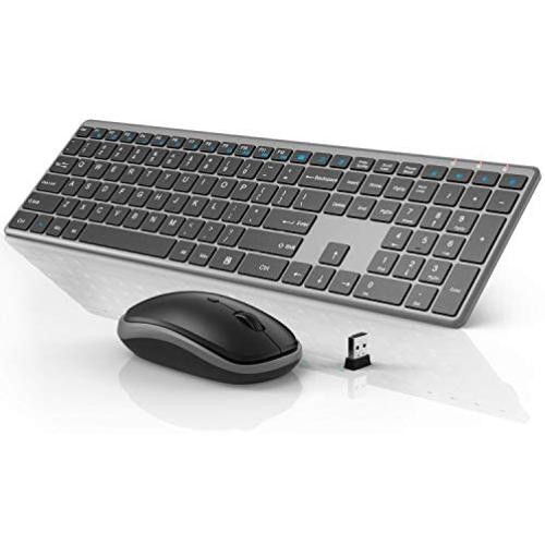 Wireless Keyboard and Mouse Combo, WisFox 2.4G Full-Size Slim Thin Wireless Keyboard Mouse for Windows, Computer, Desktop, PC, Laptop Mac (Silver Gray)