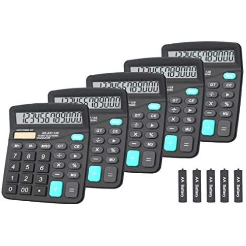 Calculators, BESTWYA 12-Digit Dual Power Handheld Desktop Calculator with Large LCD Display Big Sensitive Button (Black, Pack of 5)