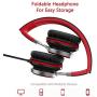 Elecder i39 Headphones with Microphone Foldable Lightweight Adjustable On Ear Headsets with 3.5mm Jack for Cellphones Computer MP3/4 Kindle School Red/Black