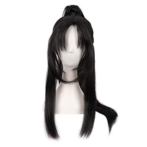 MapofBeauty Cosplay Oblique Bangs Long Gripper Ponytail Ancient Style Hair Wig (Black)