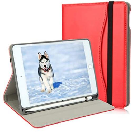New iPad Mini Case 5th Generation with Pencil Holder - Mini iPad 4 Leather Stand Folio - Wallet Pocket - Handle Strap - Soft TPU Back Cover Auto Sleep/Wake for 7.9 Inch iPad Mini 4/5 (Red)