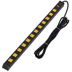 CRST Heavy Duty Surge Protector Power Strip Wide Spaced 12-Outlet 15 Feet Long Extension Cord with Mounting Brackets 15A Circuit Breaker 1800 Joules