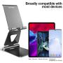 Cell Phone Stand Holder Adjustable Increase Fully Foldable Thick Aluminum Desktop Cellphone Cradle Dock with Anti-Slip Base and Convenient Charging Port for iPhone for Bedside Table, Ofice, Desk-Black