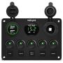 Nilight - 90125E 5 Gang Multi Function Rocker Switch Green Backlit Dual USB Charger + Digital Voltmeter +12V Outlet Pre-Wired Switch Panel with Inline Fuse for RVs Cars Boats Trucks Trailers