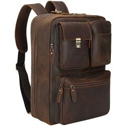 TIDING Mens 17.3 Inch Leather Convertible Backpack Large Capacity Laptop Briefcase Messenger Bag with YKK Zipper