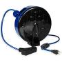 30Ft Retractable Extension Cord Reel with Breaker Switch & 3 Electrical Power Outlets - 16/3 SJTW Durable Blue Cable - Perfect for Hanging from Your Garage Ceiling