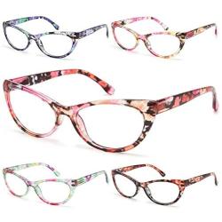Gaoye 5-Pack Cateye Reading Glasses Blue Light Blocking Women, Computer Spring Hinge Readers Anti UV Ray Lens Fashion Frames