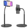 Cell Phone Stand, Adjustable Height & Angle Phone Holder Gooseneck Flexible Arm Universal Phone Stand for Desk, Aluminum Alloy Desktop Cell Phone Holder Compatible with 3.5''-6.5'' Device (Black)