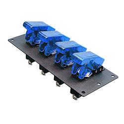 MGI SpeedWare Black 4 Toggle Switch Panel, Powder Coat Steel, Safety Flip Covers (Blue)