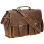 Polare 17'' Mens Full Grain Leather Laptop Briefcase Business Messenger Bag Satchel With YKK Metal Zippers