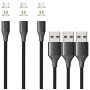 NetDot Gen10 3 in 1 Nylon Braided Magnetic Fast Charging Cable with Side Led Compatible with Micro USB & USB-C Smartphones and I-Product(5Ft/3 Pack Black)