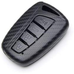 TANGSEN Smart Key Fob Case for HYUNDAI AZERA EQUUS GENESIS SANTA FE SPORT 4 Button Keyless Entry Remote Personalized Protective Cover 3D Twill Weave Carbon Fiber Plastic Emboss
