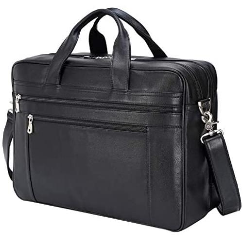 Polare Napa Leather 17 Briefcase Laptop Business Messenger Bag For Men Fits 17.3 Laptop