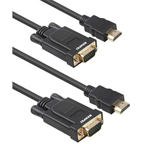HDMI to VGA, Benfei 2 Pack HDMI to VGA 6 Feet Cable (Male to Male) Compatible for Computer, Desktop, Laptop, PC, Monitor, Projector, HDTV, Raspberry Pi, Roku, Xbox and More