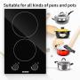 Electric Cooktop, Built-in Ceramic Cooktop Hard Wired, 220-240V Electric Stove Top with 2 Burners, 9 Heating Level, Knob Control, Auto Shut Down Protection