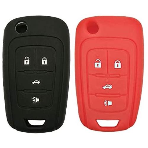 2Pcs Rubber Soft Silicone Flip Remote Key Fob Cover Remote Control Keyless Protector Bag Holder Shell for 2016-2010 Chevrolet Camaro Cruze Chevy Equinox Sonic Terrain Key Fob OHT01060512, Black/Red