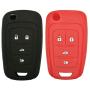 2Pcs Rubber Soft Silicone Flip Remote Key Fob Cover Remote Control Keyless Protector Bag Holder Shell for 2016-2010 Chevrolet Camaro Cruze Chevy Equinox Sonic Terrain Key Fob OHT01060512, Black/Red
