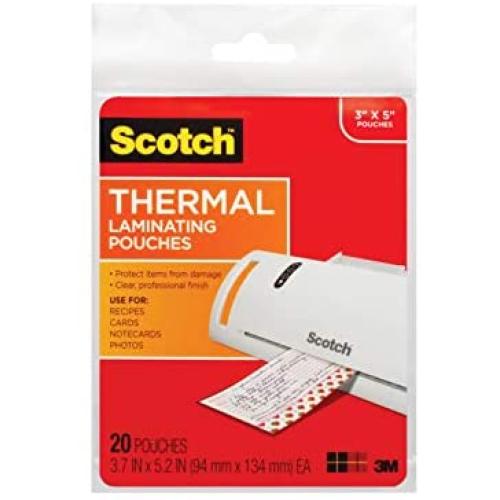 Scotch Thermal Laminating Pouches, 5 Mil Thick for Extra Protection, Professional Quality, 3.7 x 5.2-Inches, 20-Pouches (TP5902-20)