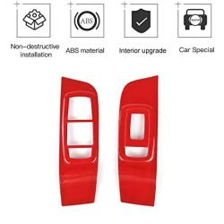 Window Lift Switch Button Panel Cover Trim Interior Accessories for Dodge Challenger 2015-2020 (Red)